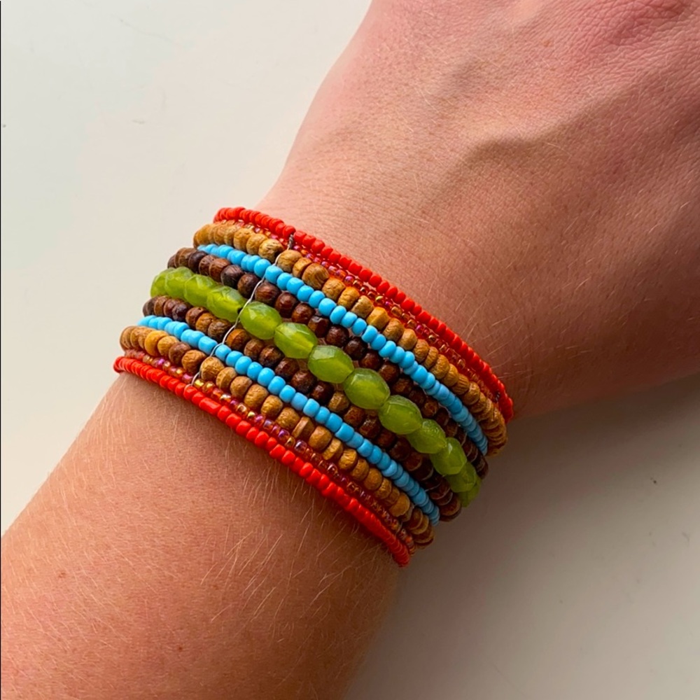 Boho Beaded Cuff Bracelet - Multicolor